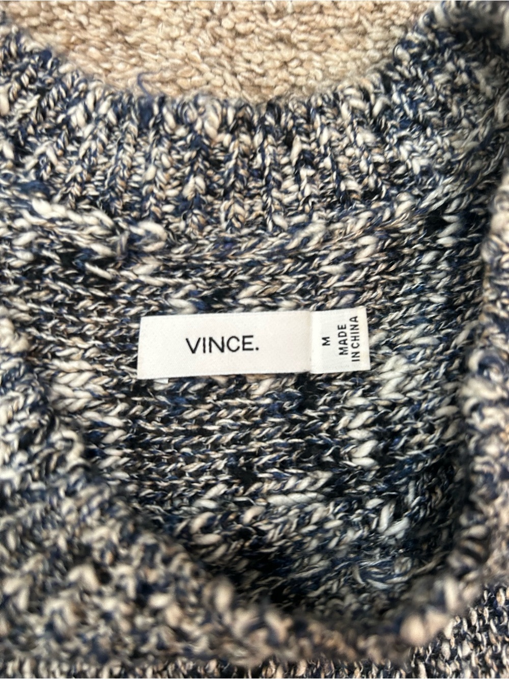 Vince Marled Black & White Textured Knit Linen-Blend Crewneck Sweater - Size M
